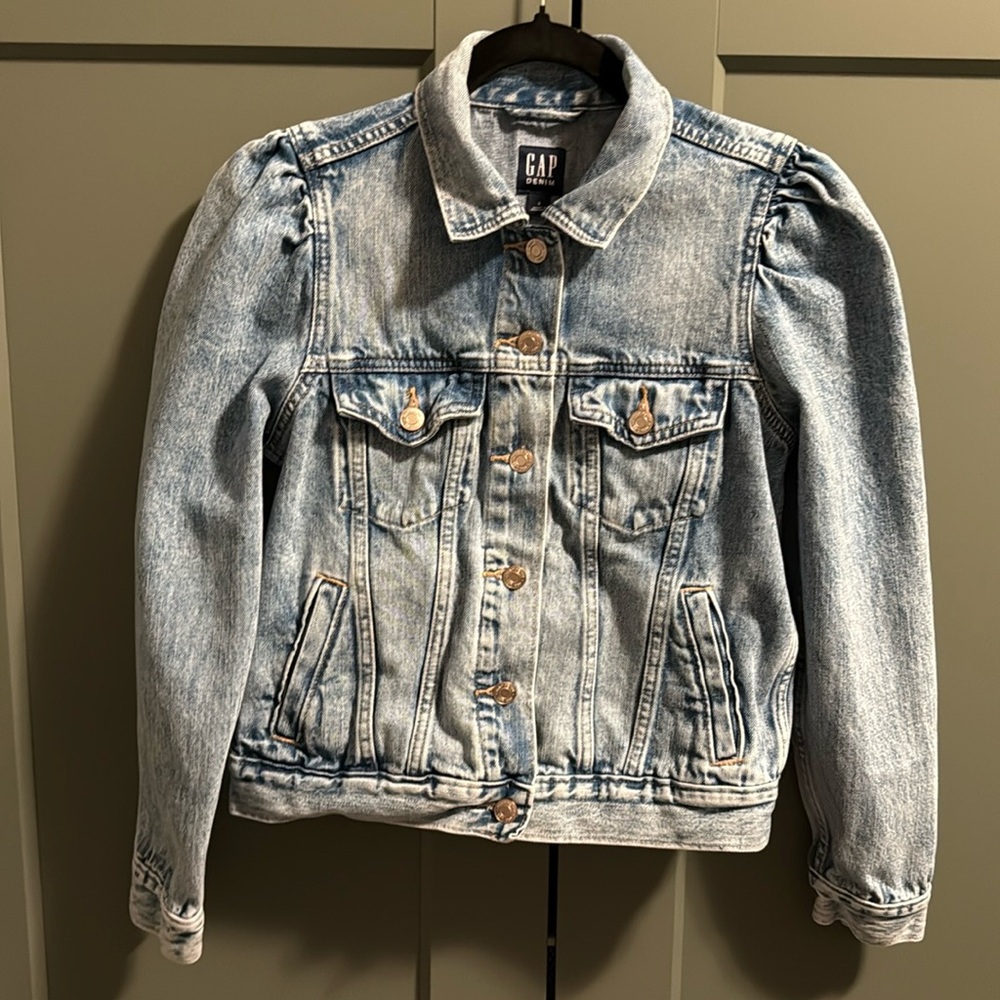 Gap Icon Puff Sleeve Medium Wash Denim Jacket Size Small